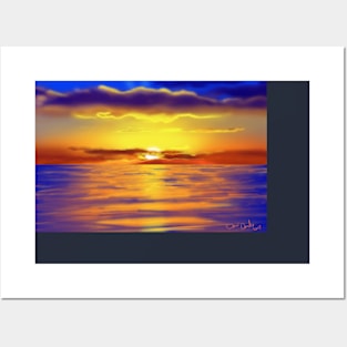 Airbrushed Ocean Sunset Posters and Art